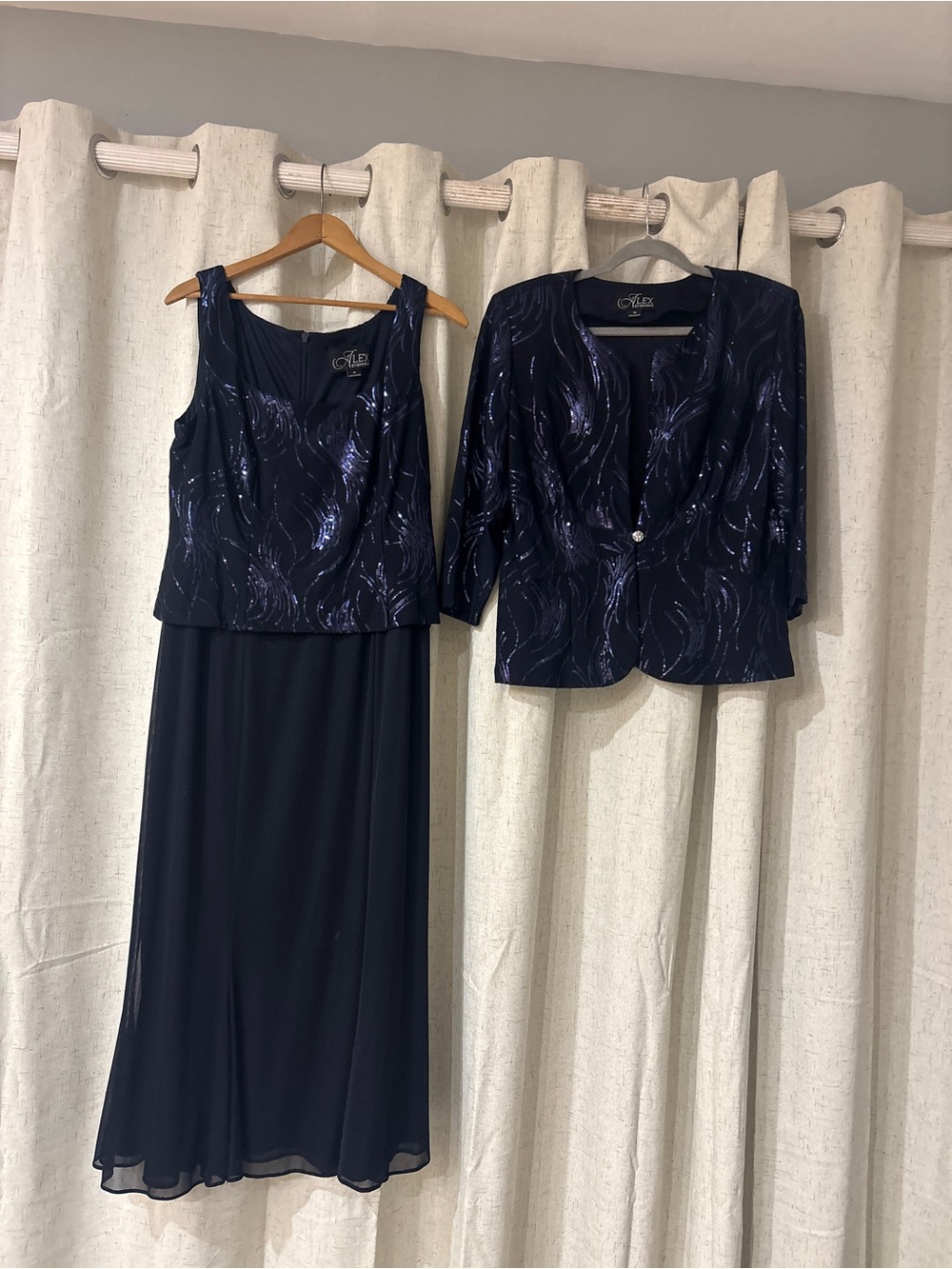 Alex Evenings Navy Embellished Maxi Skirt Dress with Jacket